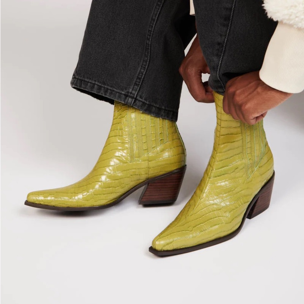 Intentionally Blank Hillary green croc leather boot